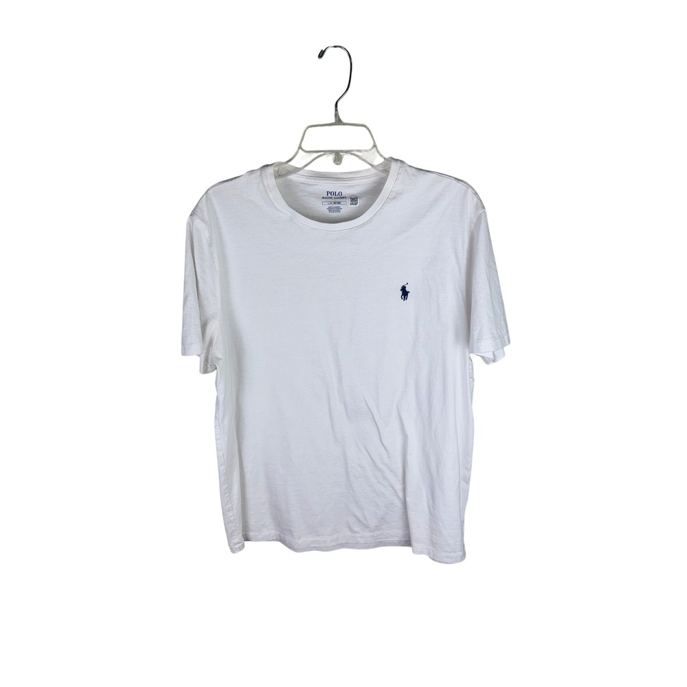 Polo Ralph Lauren Mens White‎ Crewneck T-Shirt Navy Blue Pony Logo Size Large